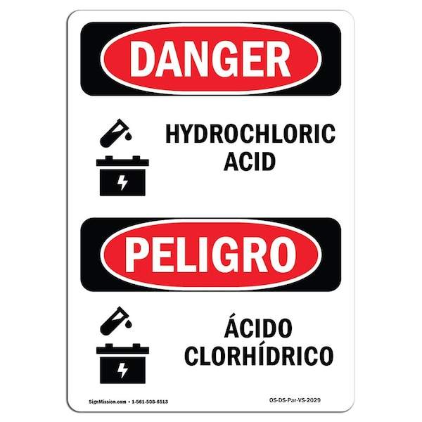 Safety Sign, OSHA Danger, 24" Height, Rigid Plastic, Bilingual Spanish, 1824-VS-2029
